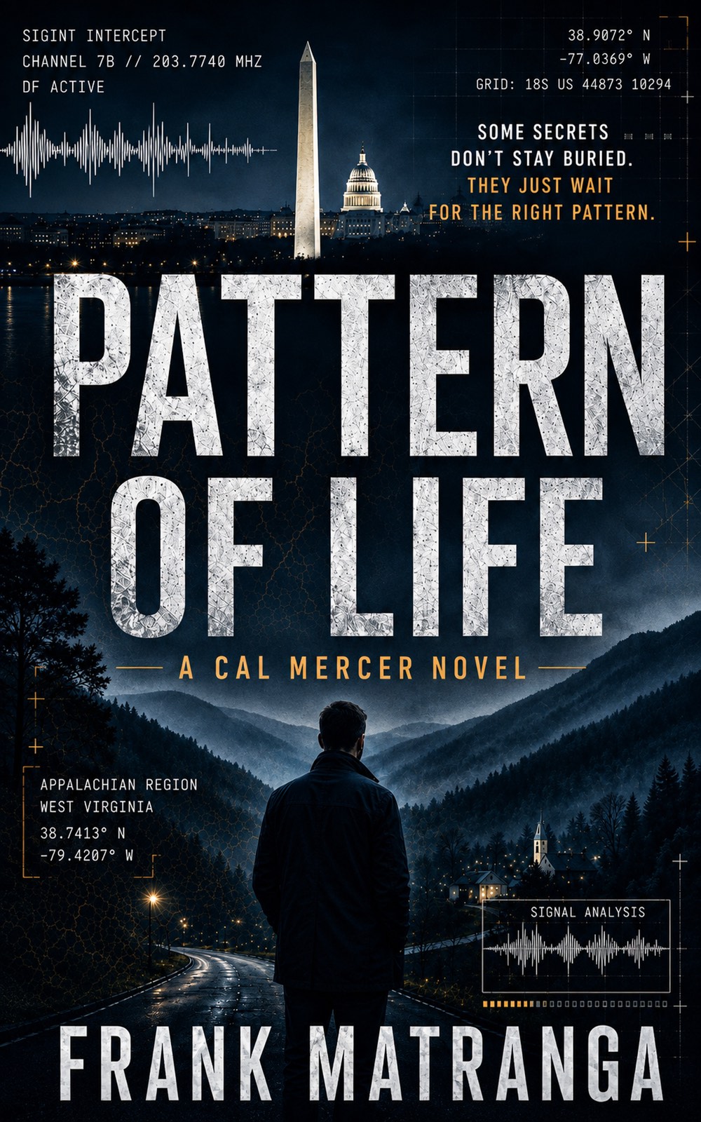 Cover of Pattern of Life by Frank Matranga: a mantel clock against a cold field of instrument readouts.